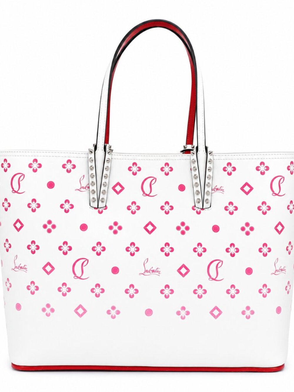 Christian Louboutin Logo Print Tote – White & Pink, Studs (Pre-Owned)